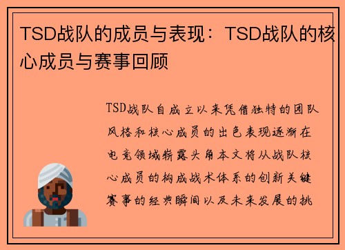 TSD战队的成员与表现：TSD战队的核心成员与赛事回顾
